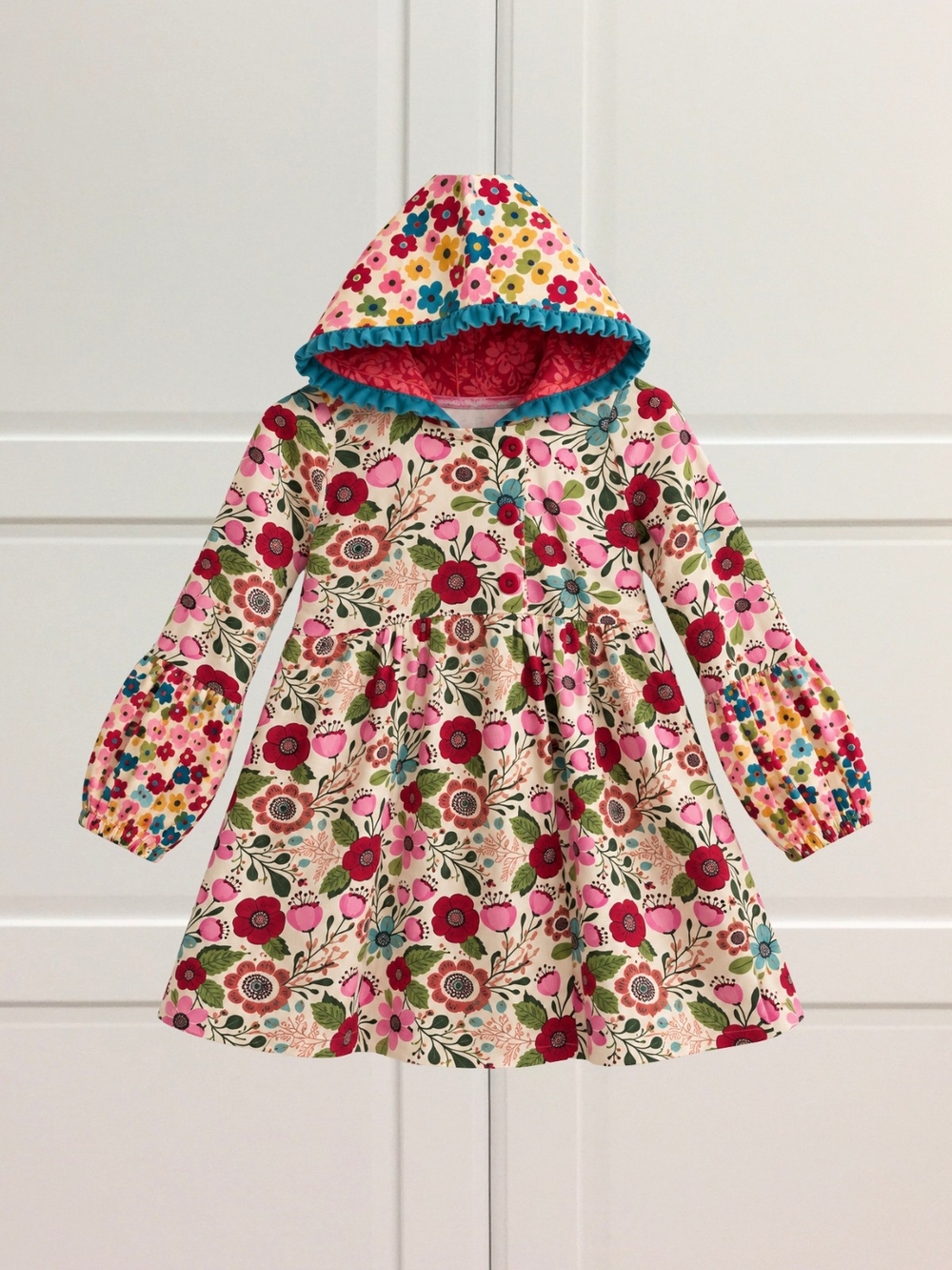 Jelly the Pug Girls Size 12 Floral Hooded Dress Fall Boho Boutique Long Sleeve